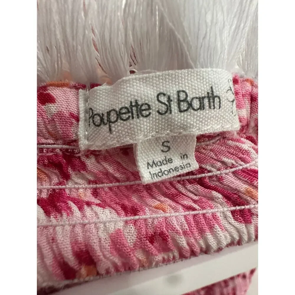 Poupette St Barth Floral Print Strapless Smocked Claire Mini Dress Pink Size S3 - Picture 6 of 8